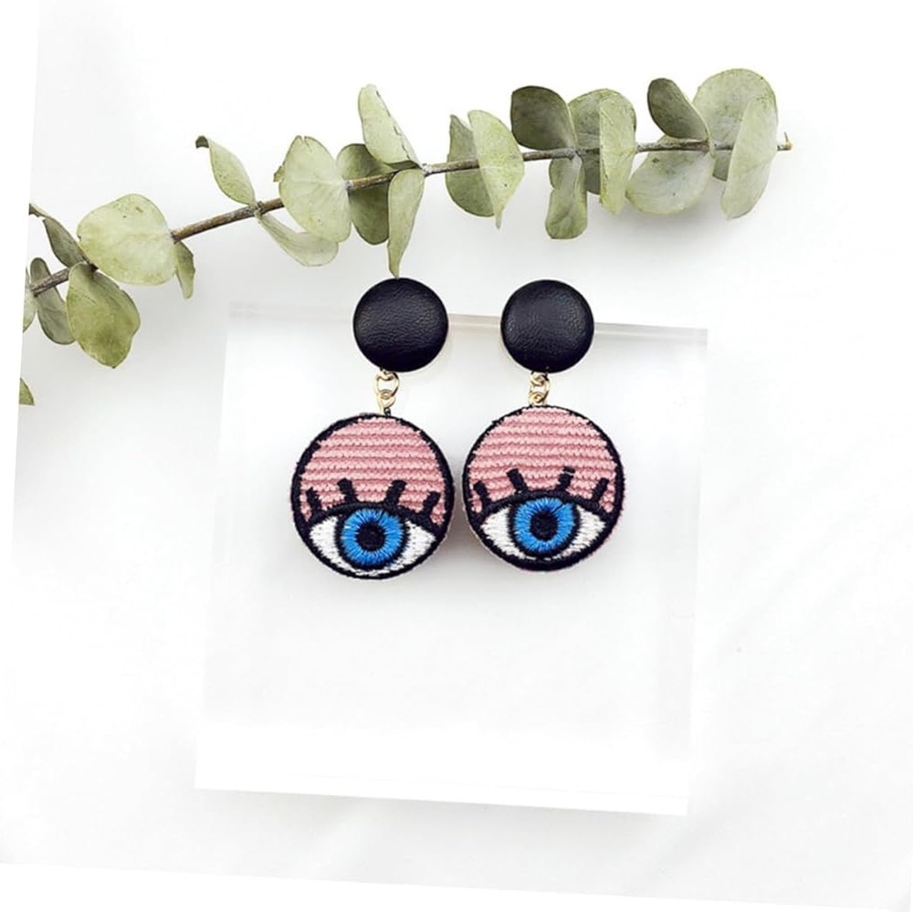 Embroidered Blue Eye Mixed Media Drop Dangle Earrings